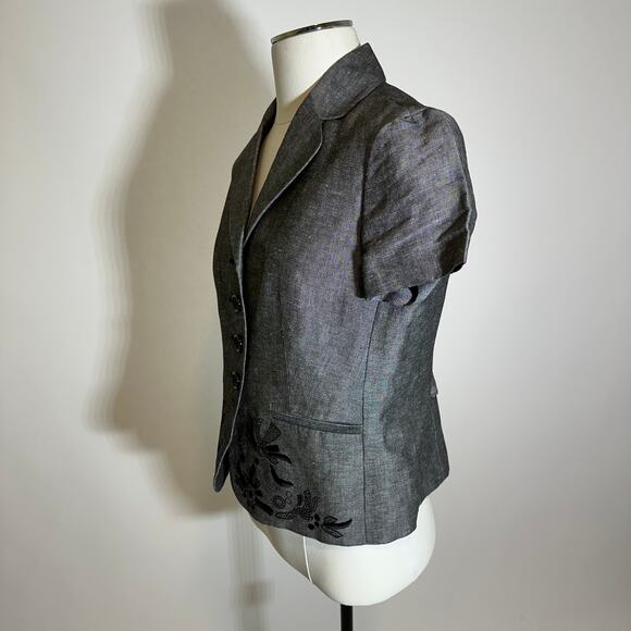 Vintage Kasper Gray Short Sleeve Blazer Suit Jacket Womens Size 8 Embroidered - Picture 4 of 10